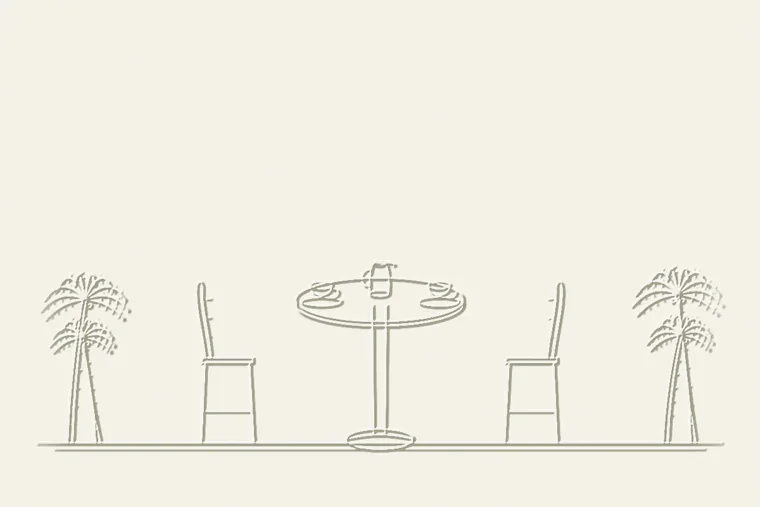 Dibujo de una mesa de café con dos sillas