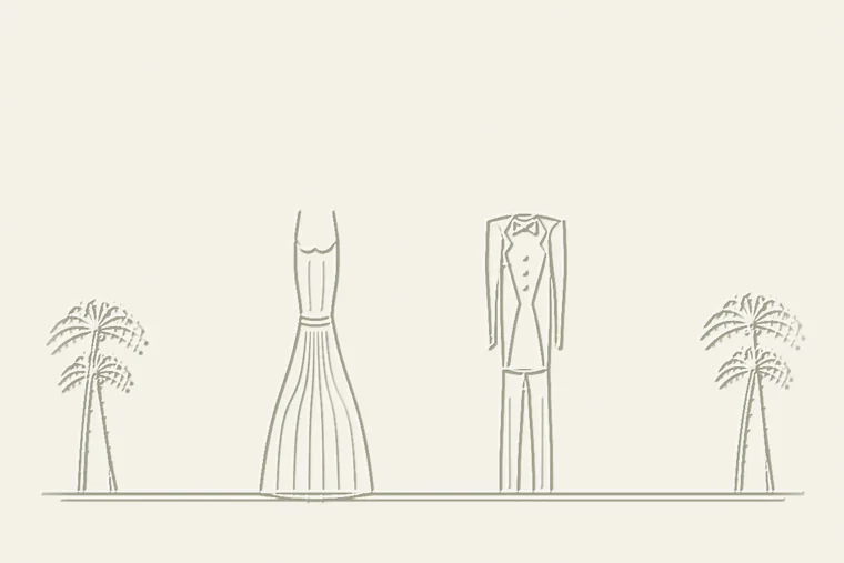 Dibujo de un vestido largo y un esmoquin